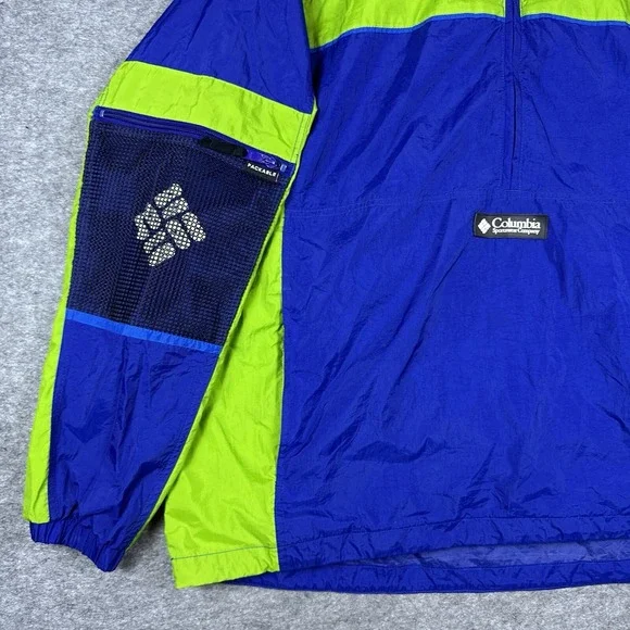 VTG Columbia Windbreaker Mens XL Blue Green 1/2 Zip Pullover Jacket Packable - Picture 2 of 13